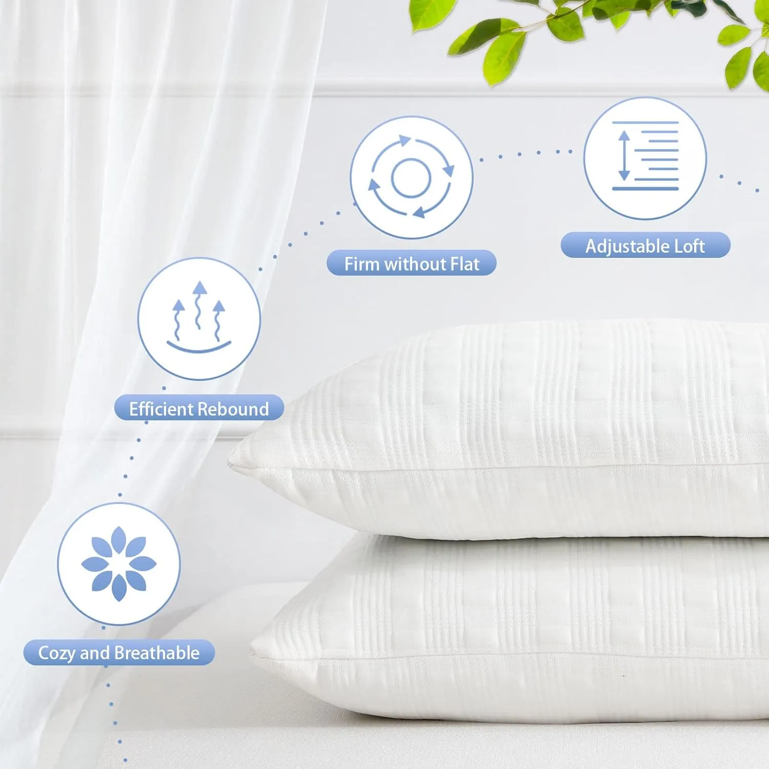 Meoflaw Cooling Pillows for Sleeping Standard Size Set of 2,Shredded Memory Foam Bed Pillow,Adjustable Loft Standard Pillow for Side & Back Sleeper-Medium Firm