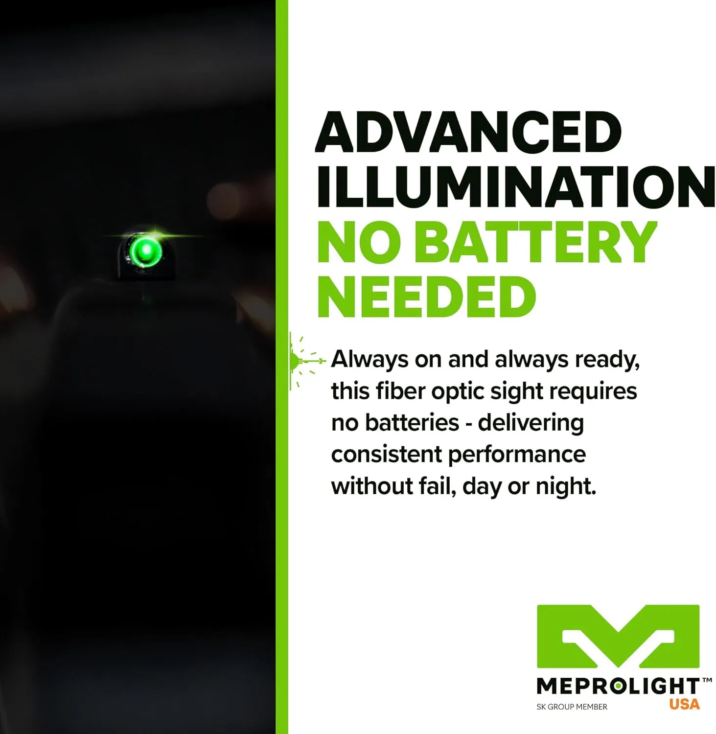 Meprolight Mepro FT Green Bullseye Front Sight - Fiber-Optic Day/Night Sight, Tritium Powered Pistol Optic, No Battery Required, Fits Most Holsters