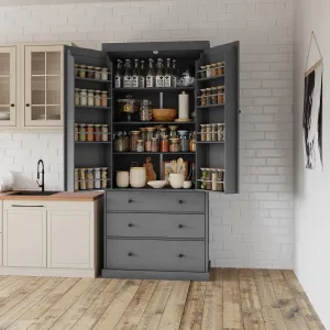 Merax 77" Tall Kitchen Storage Cabinet Pantry Wood Freestanding Large Cupboard with 3 Drawers,3 Adjustable Shelves,8 Door-Shelf for Dining Room,Grey