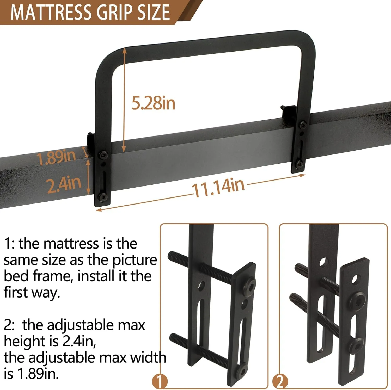 Metal Bed Frame Mattress Slide Stopper(H5.2) 4Pcs Keeping Mattress from Sliding for Foot of Adjustable Beds