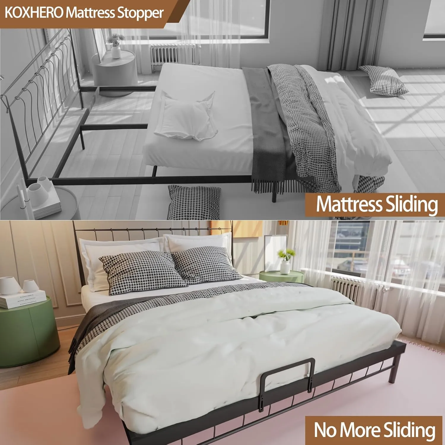 Metal Bed Frame Mattress Slide Stopper(H5.2) 4Pcs Keeping Mattress from Sliding for Foot of Adjustable Beds