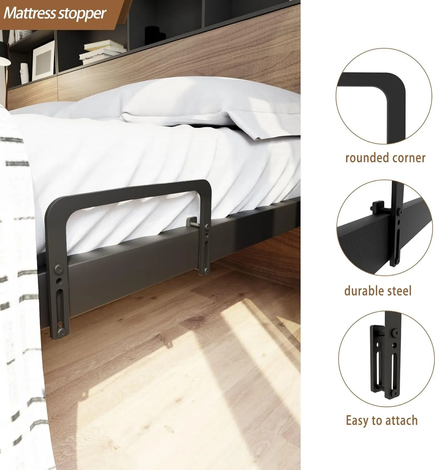 Metal Bed Frame Mattress Slide Stopper(H5.2) 4Pcs Keeping Mattress from Sliding for Foot of Adjustable Beds