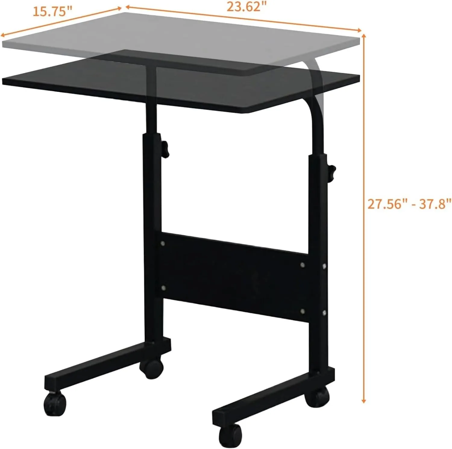 Mobile Side Table 23.6 Inch Computer Desk with Wheels Height Adjustable Rolling Potable Laptop Cart, C-Shaped Bed Couch End Tables with Baffle for Livingroom Bedroom School