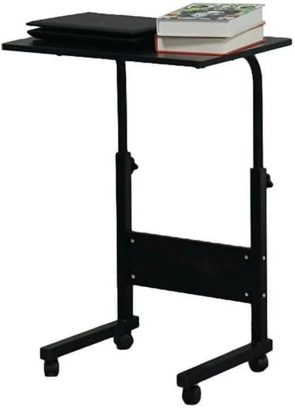 Mobile Side Table 23.6 Inch Computer Desk with Wheels Height Adjustable Rolling Potable Laptop Cart, C-Shaped Bed Couch End Tables with Baffle for Livingroom Bedroom School