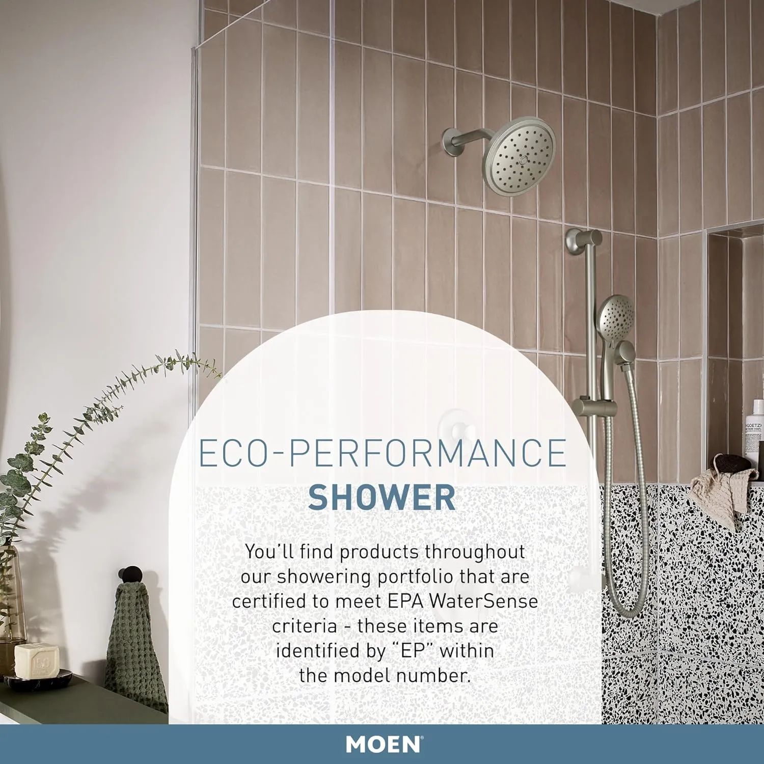 Moen 3558EPBN Eco-Performance 5-Function Handheld Shower with 30-Inch Slide Bar and 69-Inch Hose, Brushed Nickel