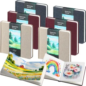 Mooliwe 6 Pcs Watercolor Sketchbook Journal Small Paper Watercolor Journal Bulk for Painting 300 GSM 140 LB Cotton Cold Press for Graduation End of The Year Gifts(5.5" X 5.5",Retro Color)