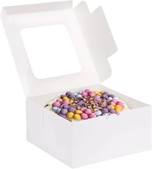 Moretoes 24pcs Cake Boxes, 10x10x5 Inches White Square Bakery Boxes with Window Cajas Pasteles for Cake, Mother's Day, Pastries, Chocolates, Cookies, Pie, Birthday Party, Wedding
