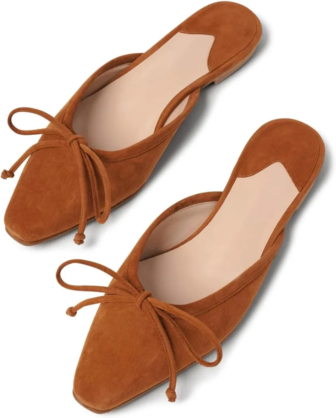 Mules for Women Satin Square Toe Bow Flats Closed Toe Slip on Backless Loafers