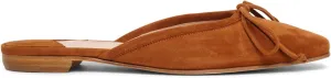 Mules for Women Satin Square Toe Bow Flats Closed Toe Slip on Backless Loafers