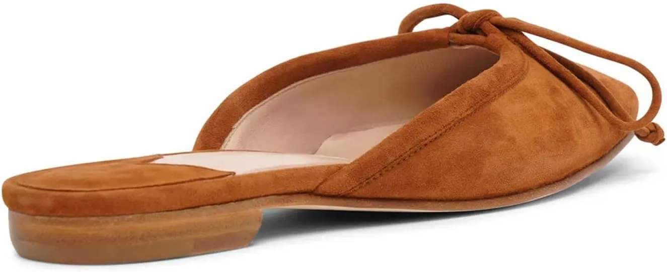 Mules for Women Satin Square Toe Bow Flats Closed Toe Slip on Backless Loafers