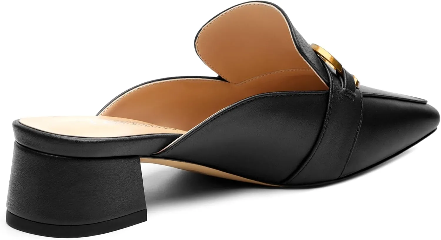 Mules Shoes for Women, Women's Chunky Mules Square Toe Slip on Comfortable Dress Casual Low Heel Metal Buckle Backless Slides Loafer Shoes 1.4 Inch