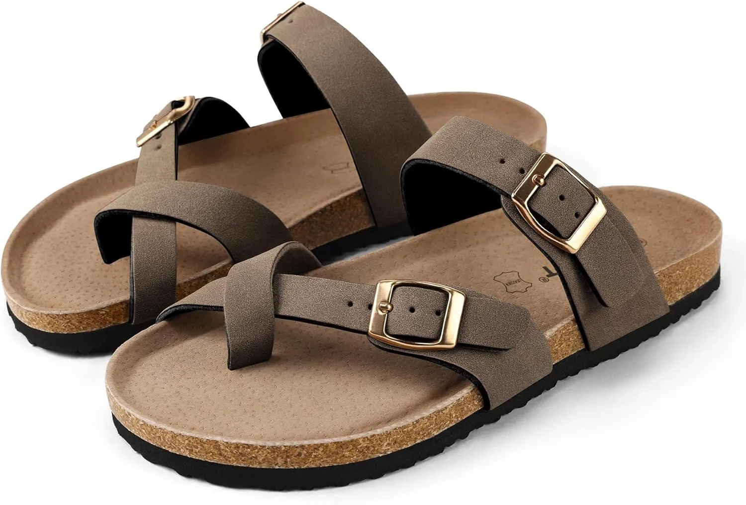 mysoft Women's Cork Footbed Sandals Double Adjustable Buckle Slide Sandals Slip On Walking Summer Shoes