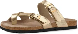 mysoft Women's Cork Footbed Sandals Double Adjustable Buckle Slide Sandals Slip On Walking Summer Shoes
