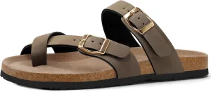 mysoft Women's Cork Footbed Sandals Double Adjustable Buckle Slide Sandals Slip On Walking Summer Shoes