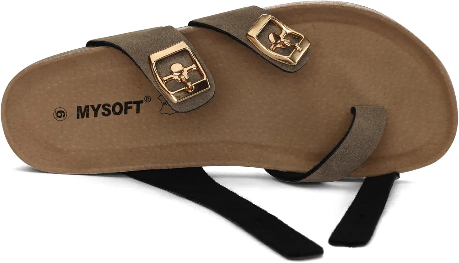 mysoft Women's Cork Footbed Sandals Double Adjustable Buckle Slide Sandals Slip On Walking Summer Shoes