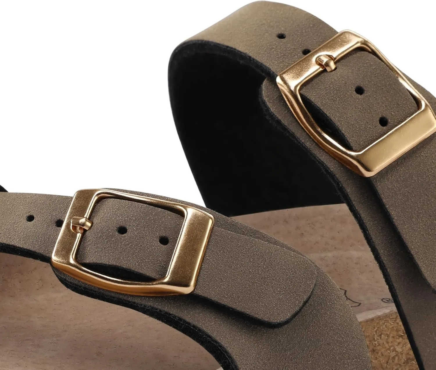 mysoft Women's Cork Footbed Sandals Double Adjustable Buckle Slide Sandals Slip On Walking Summer Shoes