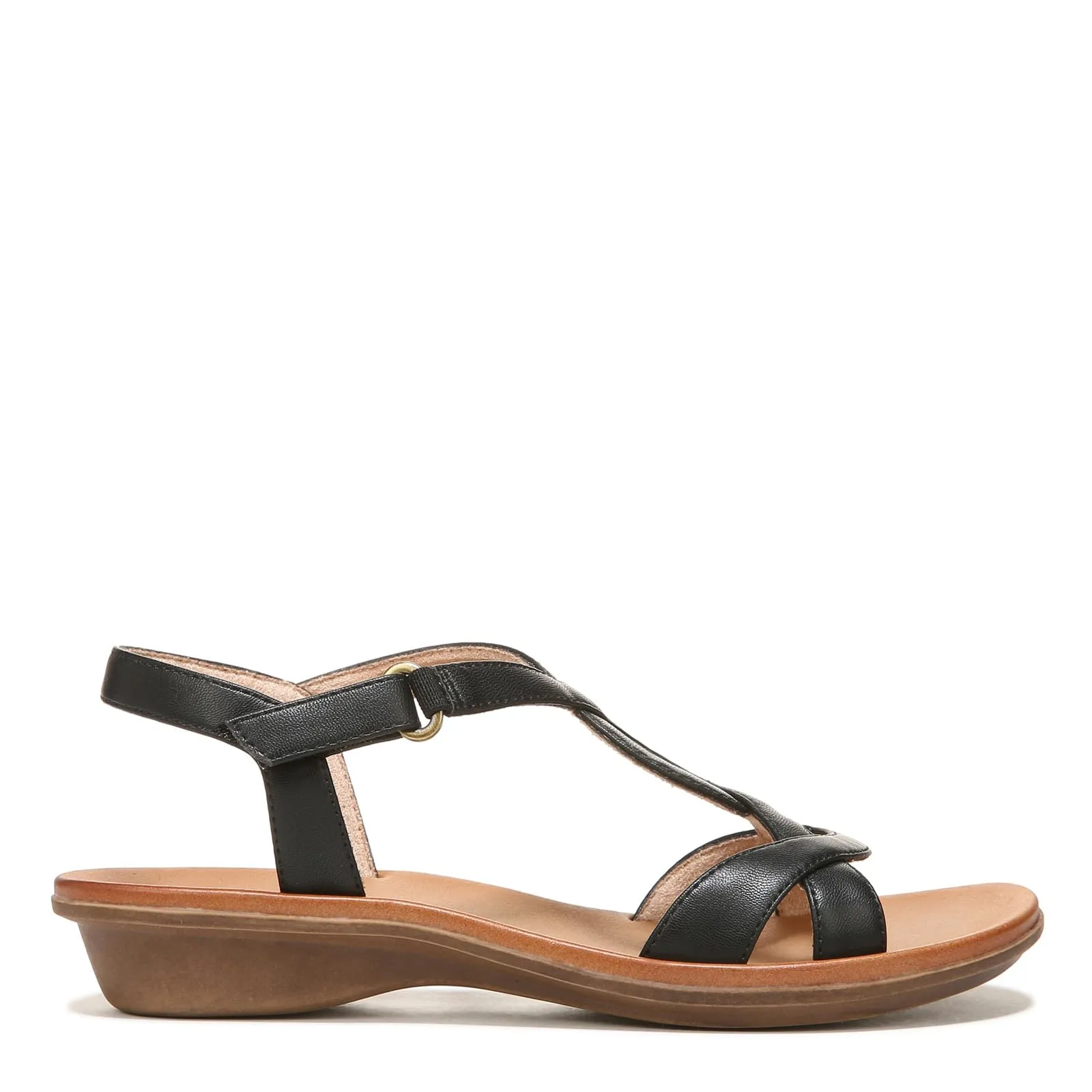 Naturalizer SOUL Womens Solo Strappy Flat Memory Foam Casual Sandals,Black,9M