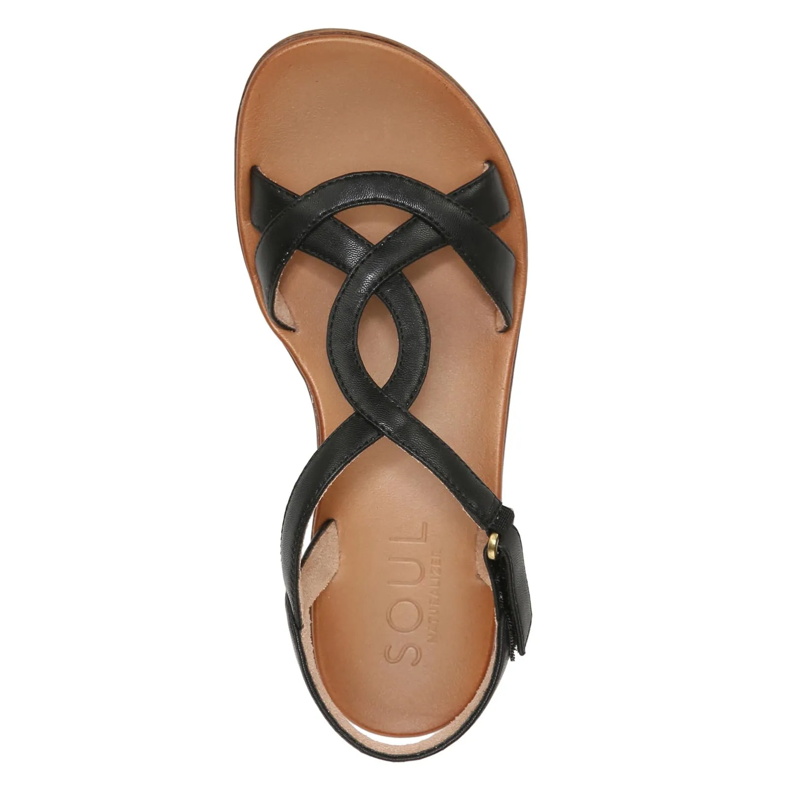 Naturalizer SOUL Womens Solo Strappy Flat Memory Foam Casual Sandals,Black,9M