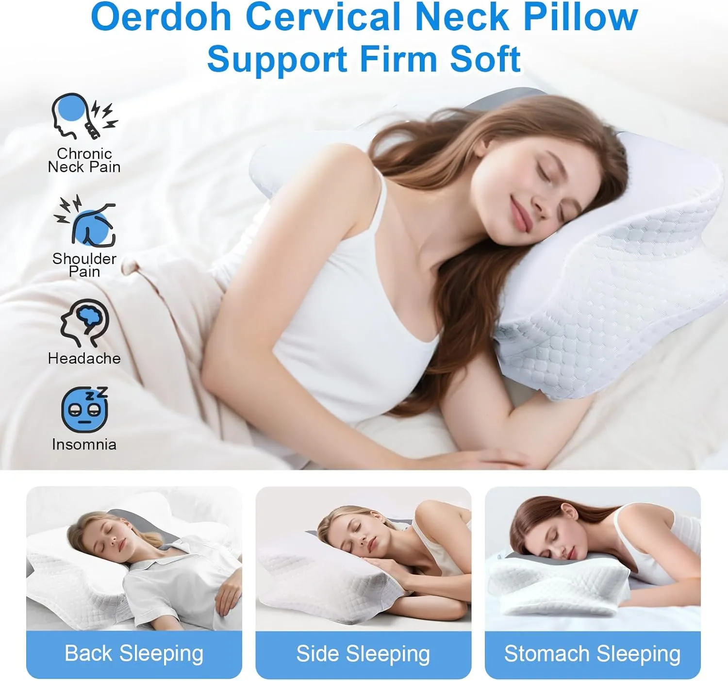 Neck Pillow - Memory Foam Pillow for Side Sleepers, Back & Stomach Sleepers with Ergonomic Support, Side Sleeper Pillow, Cervical Neck Pillow for Neck Pain Relief - Office, Travel & Home