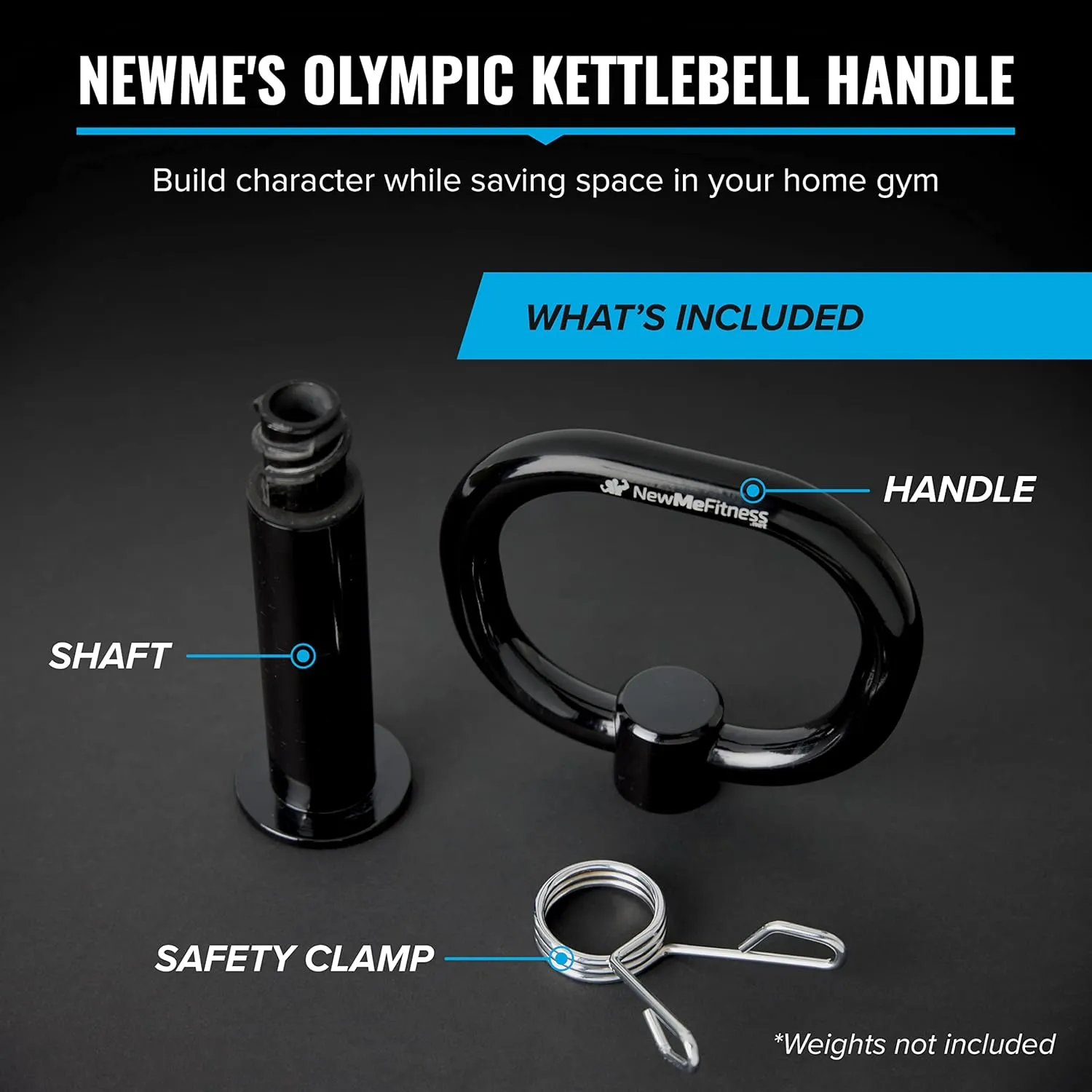 NewMe Fitness Adjustable Kettlebell Handle for Strength Training Kettlebells for Weight Plates - Home or Gym Workout- Ergonomic Design for a Comfortable, Non-Slip Grip