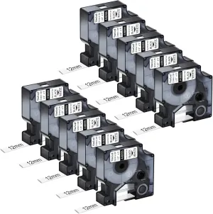 Nineleaf 10 Pack Compatible for DYMO Rhino 18055 Heat Shrink Tube 12mm 1/2" Black on White Industrial Wire Label Tape for Rhino Pro 3000 4200 5000 5200 6000 3M Label Maker