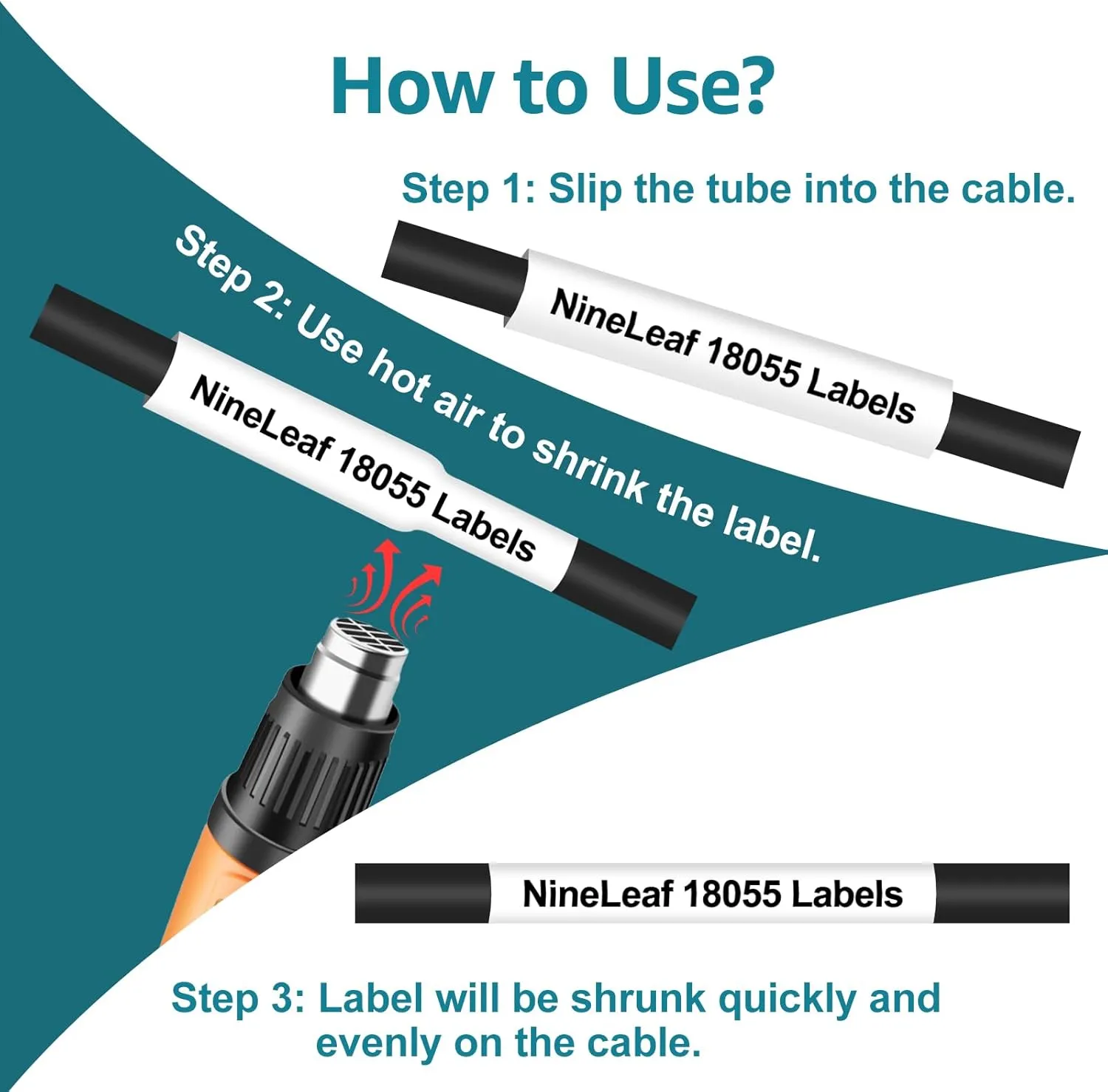 Nineleaf 10 Pack Compatible for DYMO Rhino 18055 Heat Shrink Tube 12mm 1/2" Black on White Industrial Wire Label Tape for Rhino Pro 3000 4200 5000 5200 6000 3M Label Maker