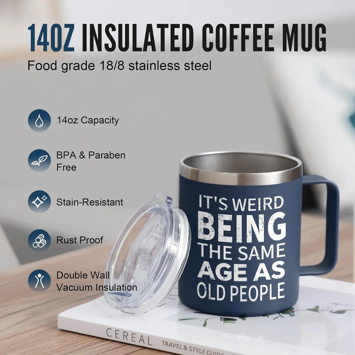 NOWWISH Fathers Day Funny Gifts for Dad - Weird Being the Same Age as Old People Mug - Birthday Gifts fo Men, Old People, Him, Husband, Grandpa (14oz, Navy Blue)