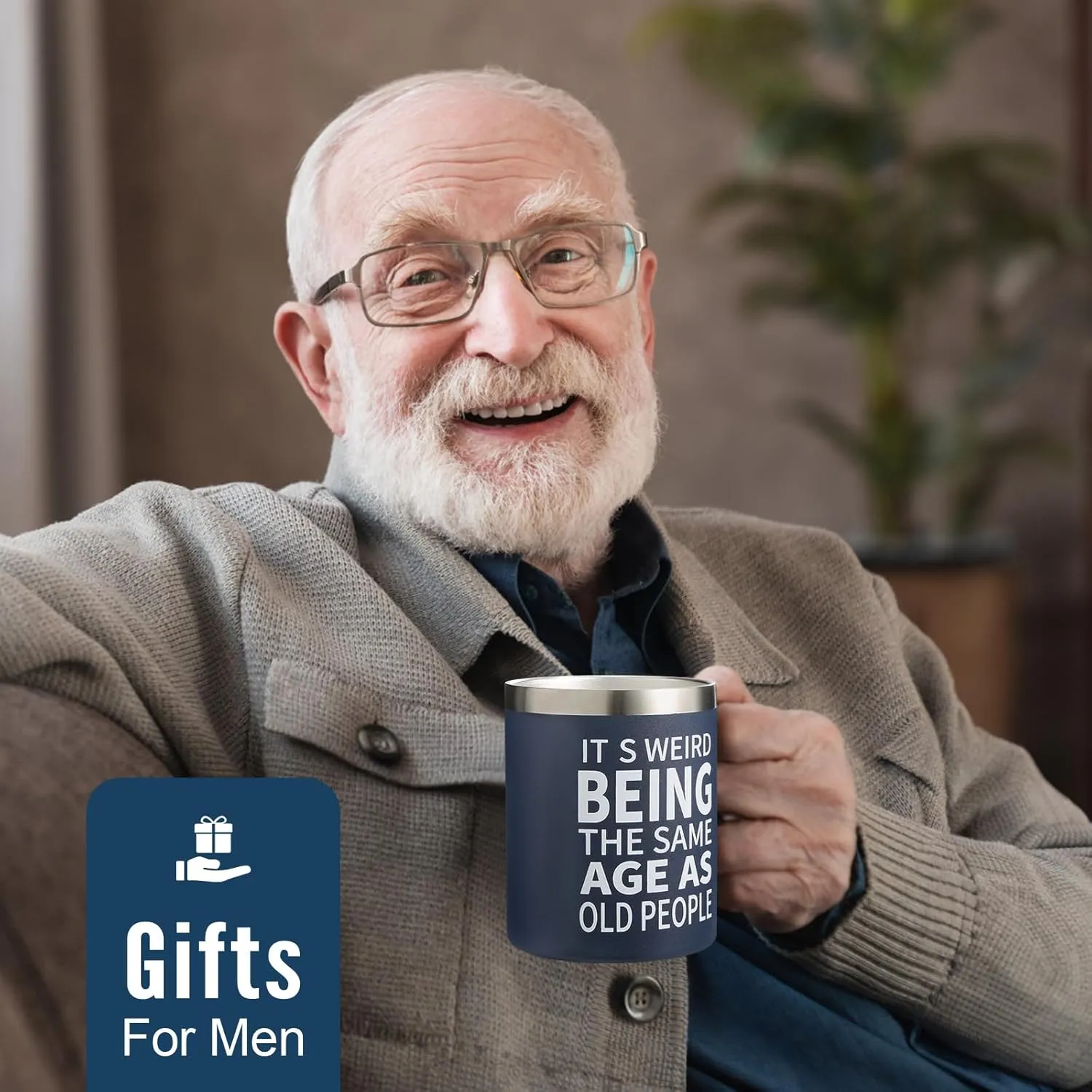 NOWWISH Fathers Day Funny Gifts for Dad - Weird Being the Same Age as Old People Mug - Birthday Gifts fo Men, Old People, Him, Husband, Grandpa (14oz, Navy Blue)