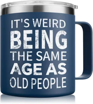 NOWWISH Fathers Day Funny Gifts for Dad - Weird Being the Same Age as Old People Mug - Birthday Gifts fo Men, Old People, Him, Husband, Grandpa (14oz, Navy Blue)