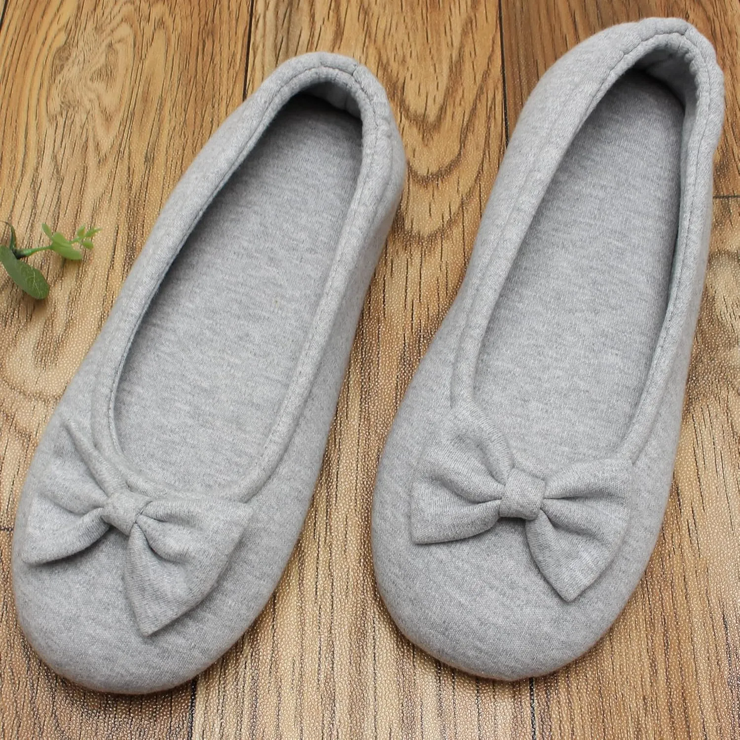 ofoot Womens House Cotton Ballerina Slippers Soft Ballet Style Flat Shoes Comfortable Memory Foam Soled Non Slip Rubber Bottom