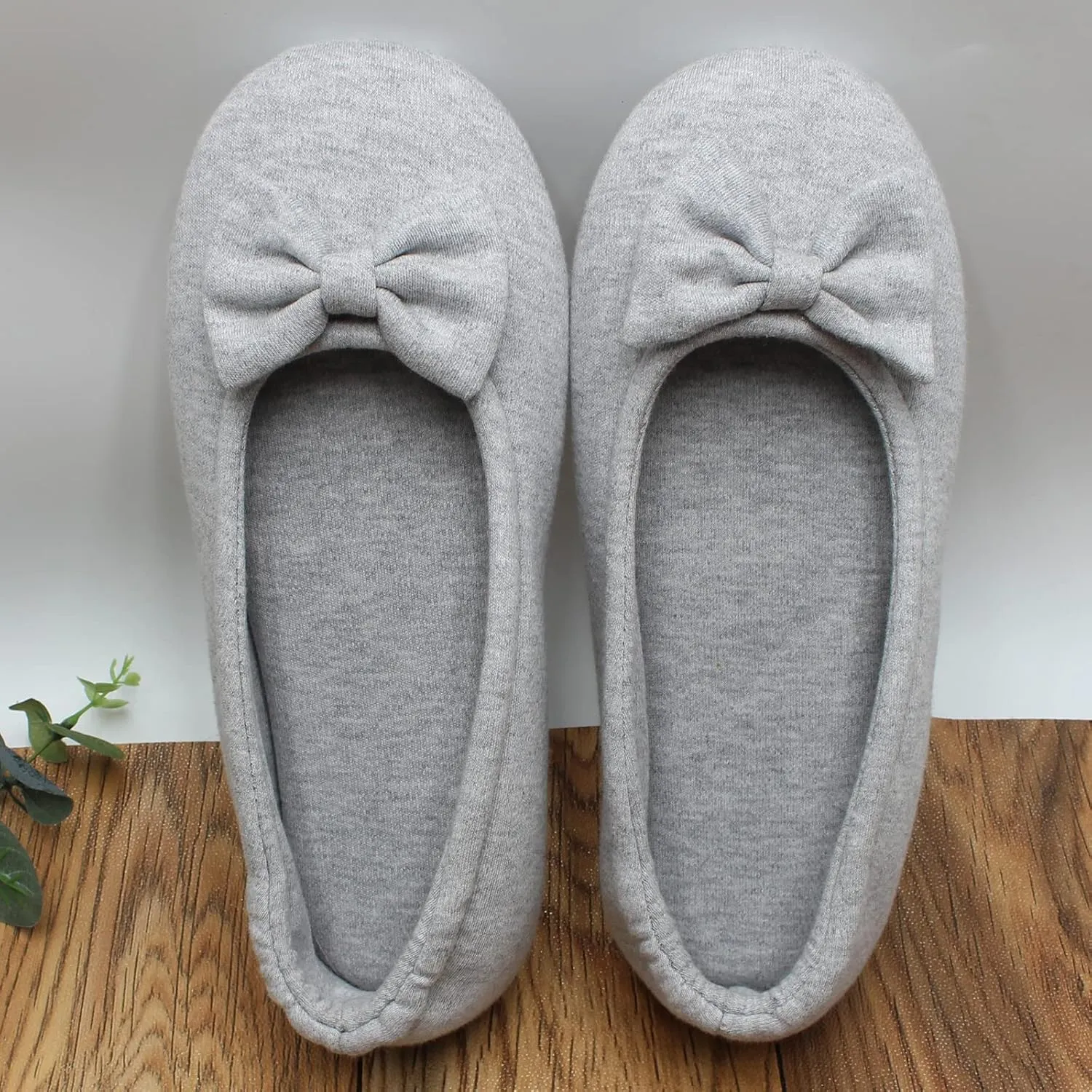 ofoot Womens House Cotton Ballerina Slippers Soft Ballet Style Flat Shoes Comfortable Memory Foam Soled Non Slip Rubber Bottom