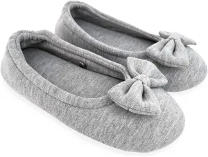 ofoot Womens House Cotton Ballerina Slippers Soft Ballet Style Flat Shoes Comfortable Memory Foam Soled Non Slip Rubber Bottom