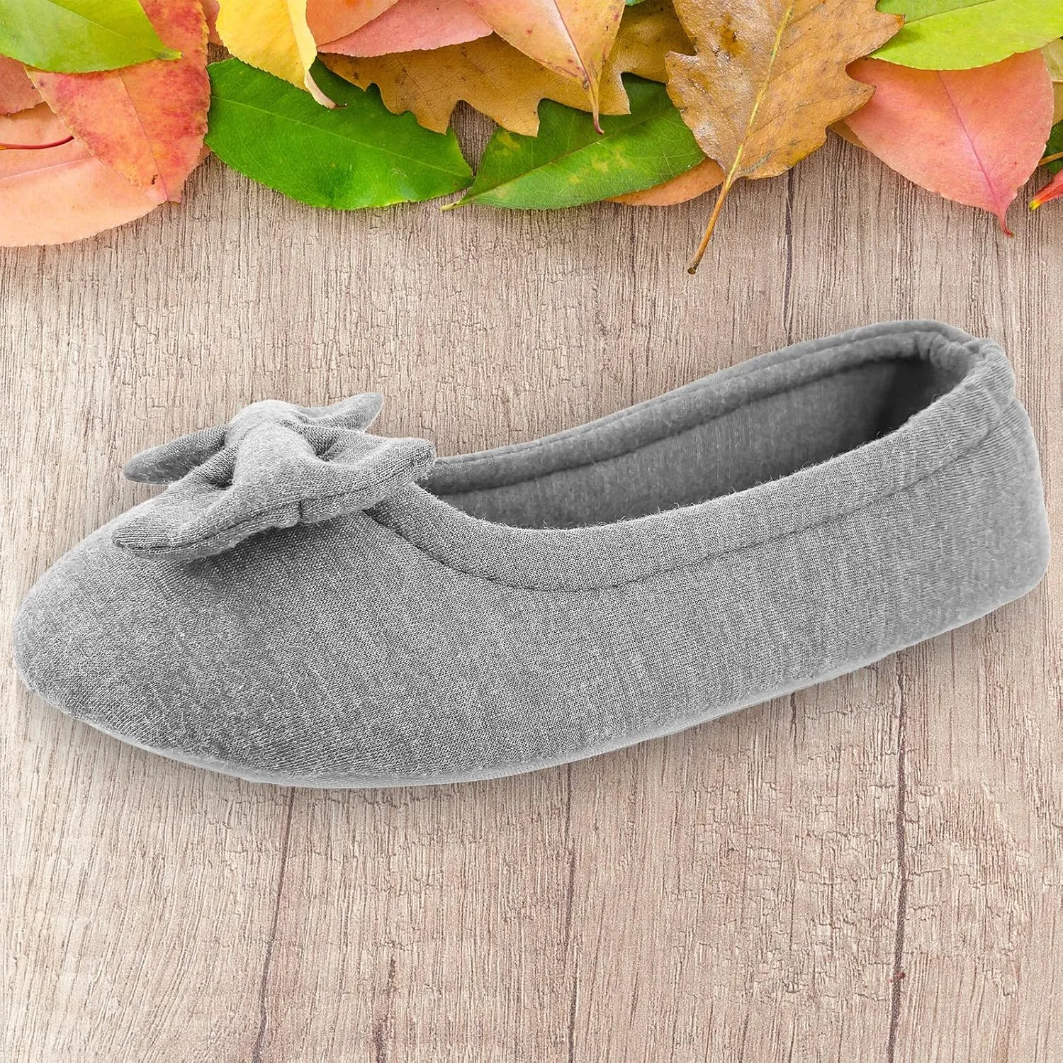 ofoot Womens House Cotton Ballerina Slippers Soft Ballet Style Flat Shoes Comfortable Memory Foam Soled Non Slip Rubber Bottom