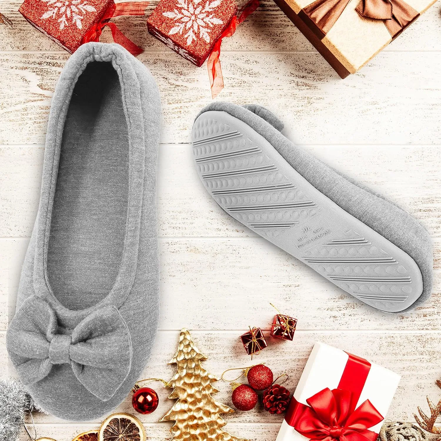 ofoot Womens House Cotton Ballerina Slippers Soft Ballet Style Flat Shoes Comfortable Memory Foam Soled Non Slip Rubber Bottom