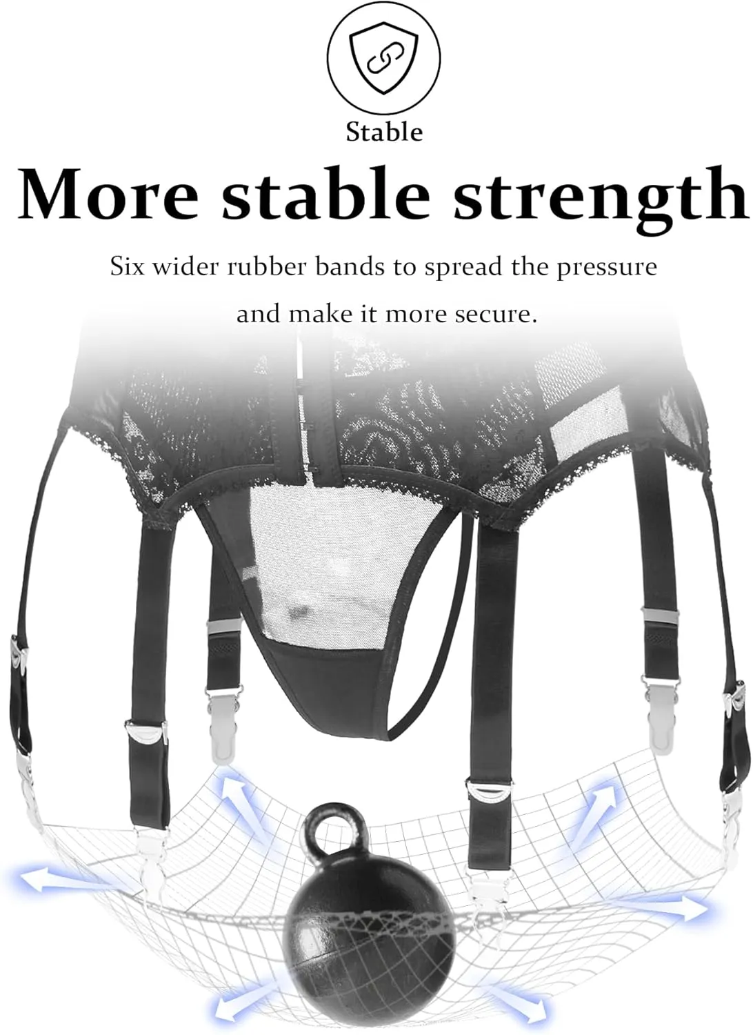 ohmydear Women's Lace Garter Belts Plus Size Mesh Suspender Belt with 6 Straps Metal Clip for Thigh High Stockings