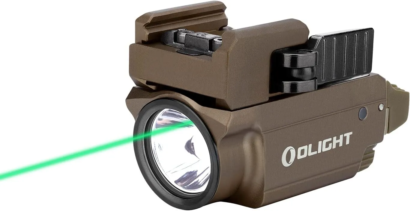 OLIGHT Baldr Mini 600 Lumens with Green Beam and White LED Combo, Magnetic USB Compact Rechargeable Tactical Flashlight with Adjustable Rail for G19, G45, Sig P320, and so on(Desert Tan)