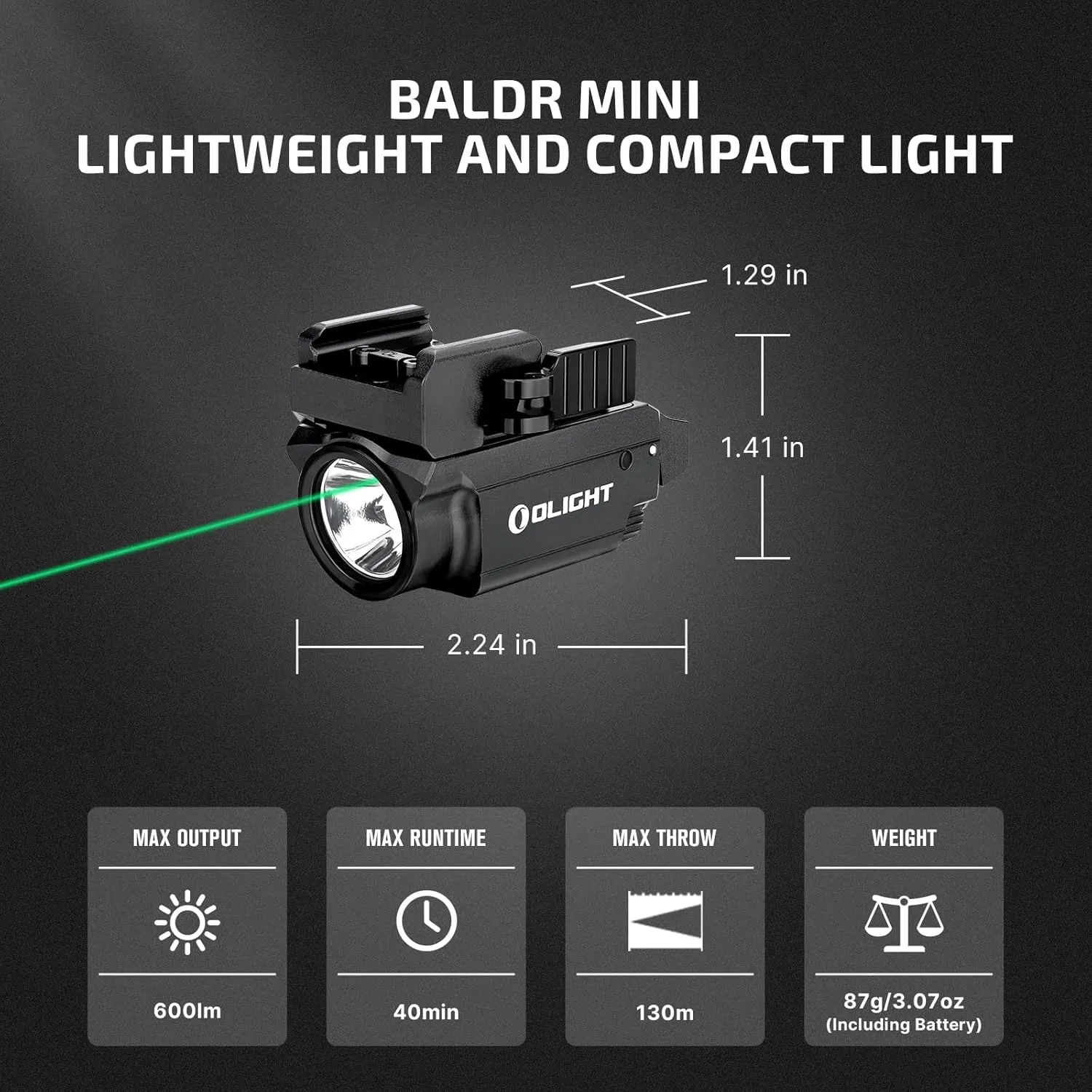 OLIGHT Baldr Mini 600 Lumens with Green Beam and White LED Combo, Magnetic USB Compact Rechargeable Tactical Flashlight with Adjustable Rail for G19, G45, Sig P320, and so on(Desert Tan)