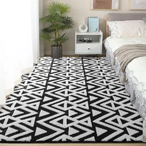 Ompaa Ultra Soft Geometric Bedroom Rugs Memory Foam Carpet, Black 3 x 5 Feet, Cozy Area Rugs for Living Room Couch Dorm Bedside Kids Girls Teens Room Nursery Decor Floor Mat