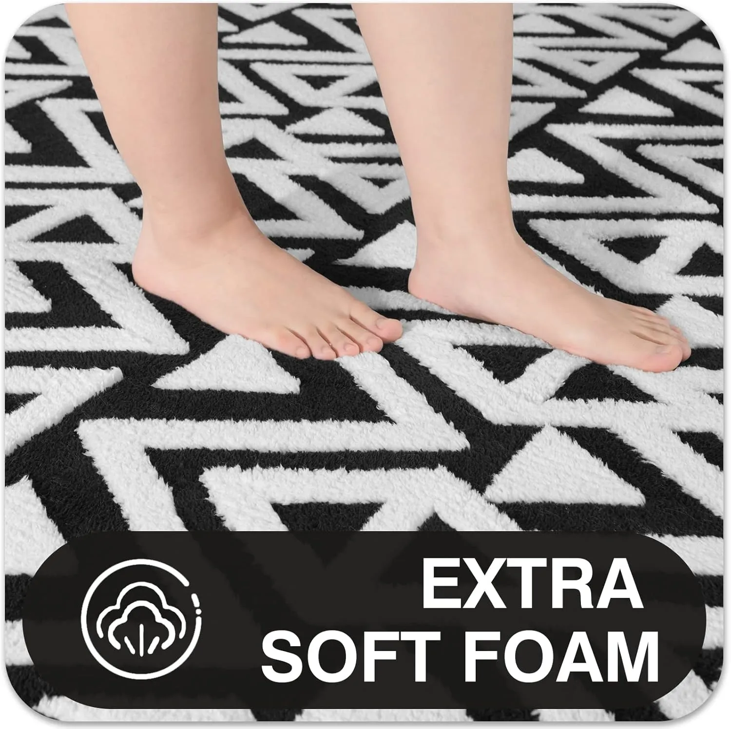 Ompaa Ultra Soft Geometric Bedroom Rugs Memory Foam Carpet, Black 4 x 6 Feet, Cozy Area Rugs for Living Room Couch Dorm Bedside Kids Girls Teens Room Nursery Decor Floor Mat