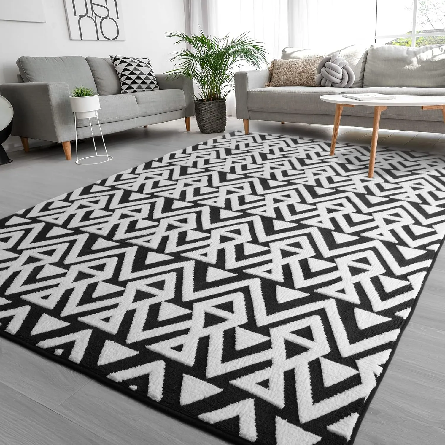 Ompaa Ultra Soft Geometric Bedroom Rugs Memory Foam Carpet, Black 4 x 6 Feet, Cozy Area Rugs for Living Room Couch Dorm Bedside Kids Girls Teens Room Nursery Decor Floor Mat