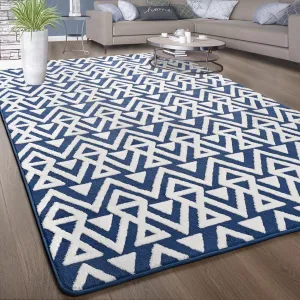 Ompaa Ultra Soft Shaggy Rugs Memory Foam Bedroom Carpet, Blue 4 x 6 Feet, Plush Geometric Textured Area Rugs for Living Room Couch Dorm Bedside Kids Girls Teens Room Nursery Decor Floor Mat