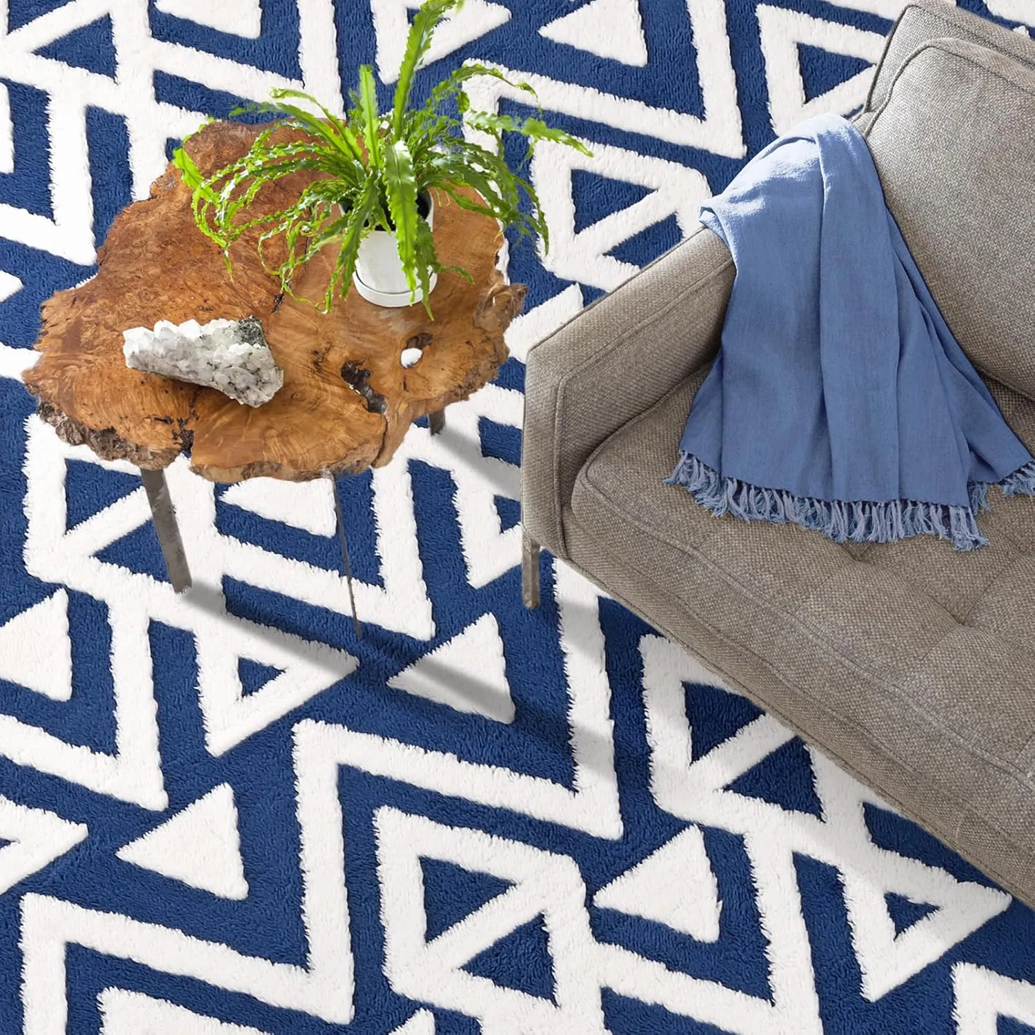 Ompaa Ultra Soft Shaggy Rugs Memory Foam Bedroom Carpet, Blue 4 x 6 Feet, Plush Geometric Textured Area Rugs for Living Room Couch Dorm Bedside Kids Girls Teens Room Nursery Decor Floor Mat