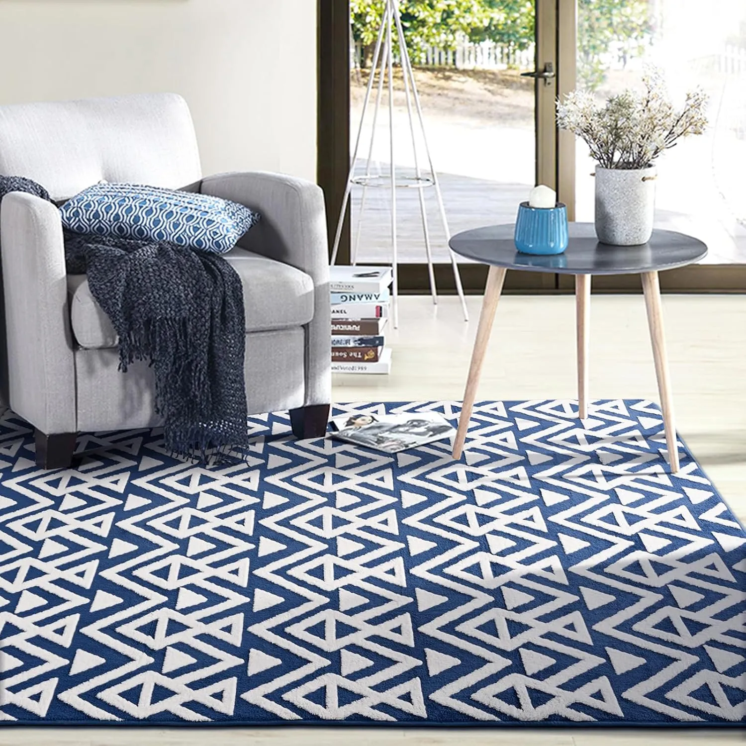 Ompaa Ultra Soft Shaggy Rugs Memory Foam Bedroom Carpet, Blue 4 x 6 Feet, Plush Geometric Textured Area Rugs for Living Room Couch Dorm Bedside Kids Girls Teens Room Nursery Decor Floor Mat