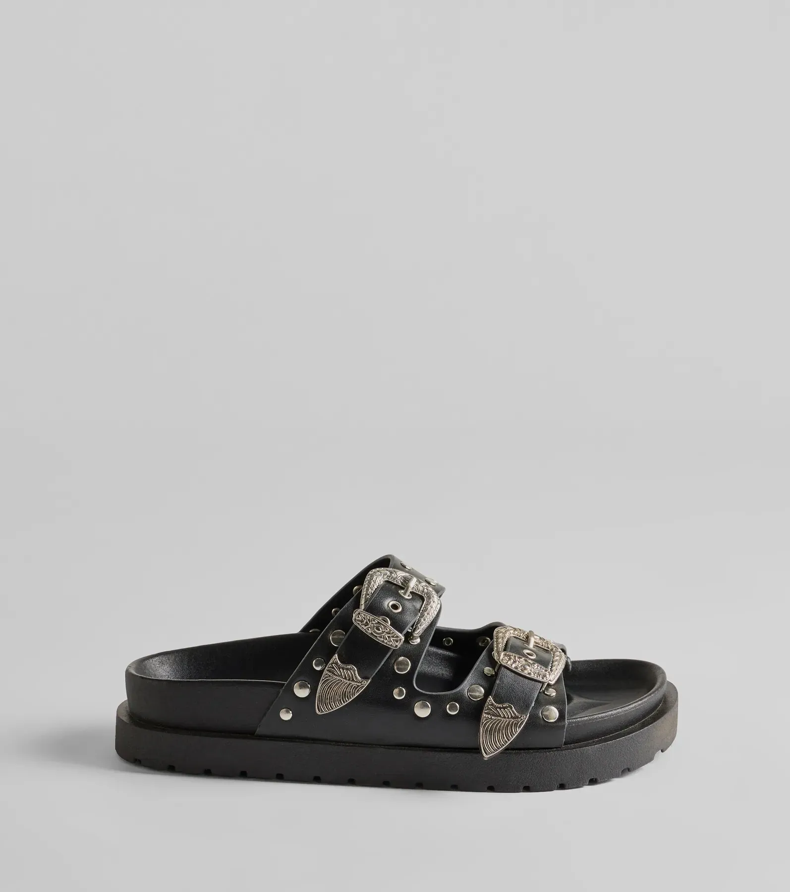 On Trend Western Buckle Faux Leather Slide Sandals