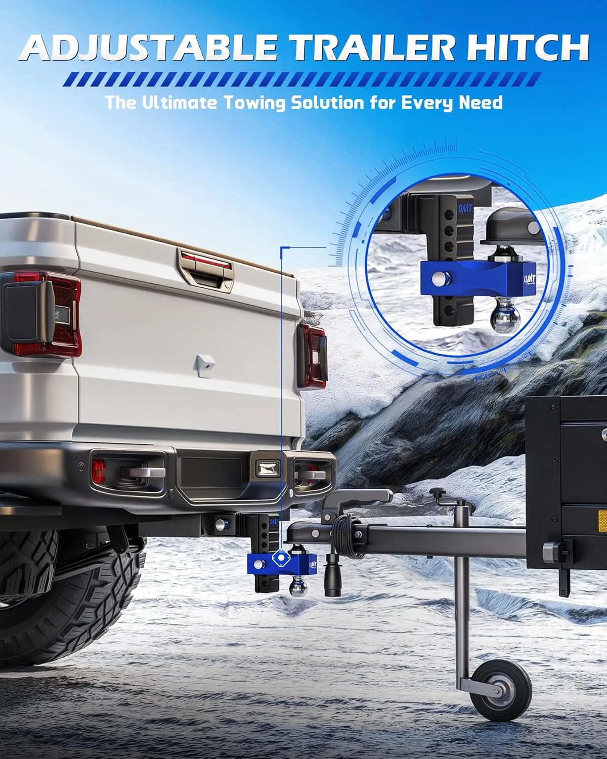 Orion Motor Tech Adjustable Trailer Hitch, 6 in Drop & Rise Hitch Fits 2 in Receiver, 12500 LBS GTW, Heavy Duty Aluminum Tow Hitch for Truck with Two Anti-Theft Locking Hitch Pins for Class III & IV