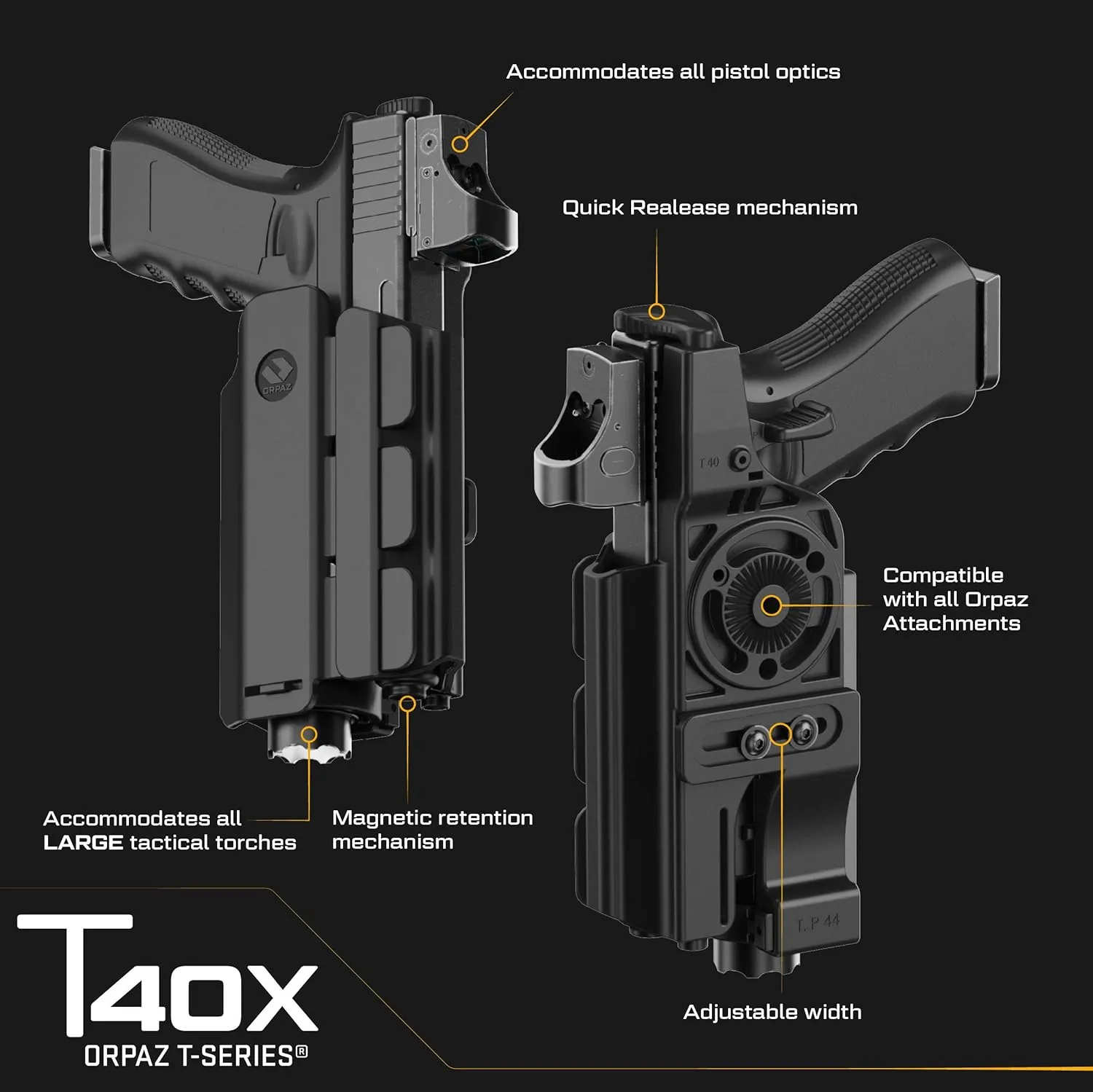 Orpaz T40 Adjustable and Modular SD9VE Holster Compatible with OWB S&W SD9VE Holder with Light/Laser/Sight/Optics - Will Secure Your Handgun with a Tactical Appearance