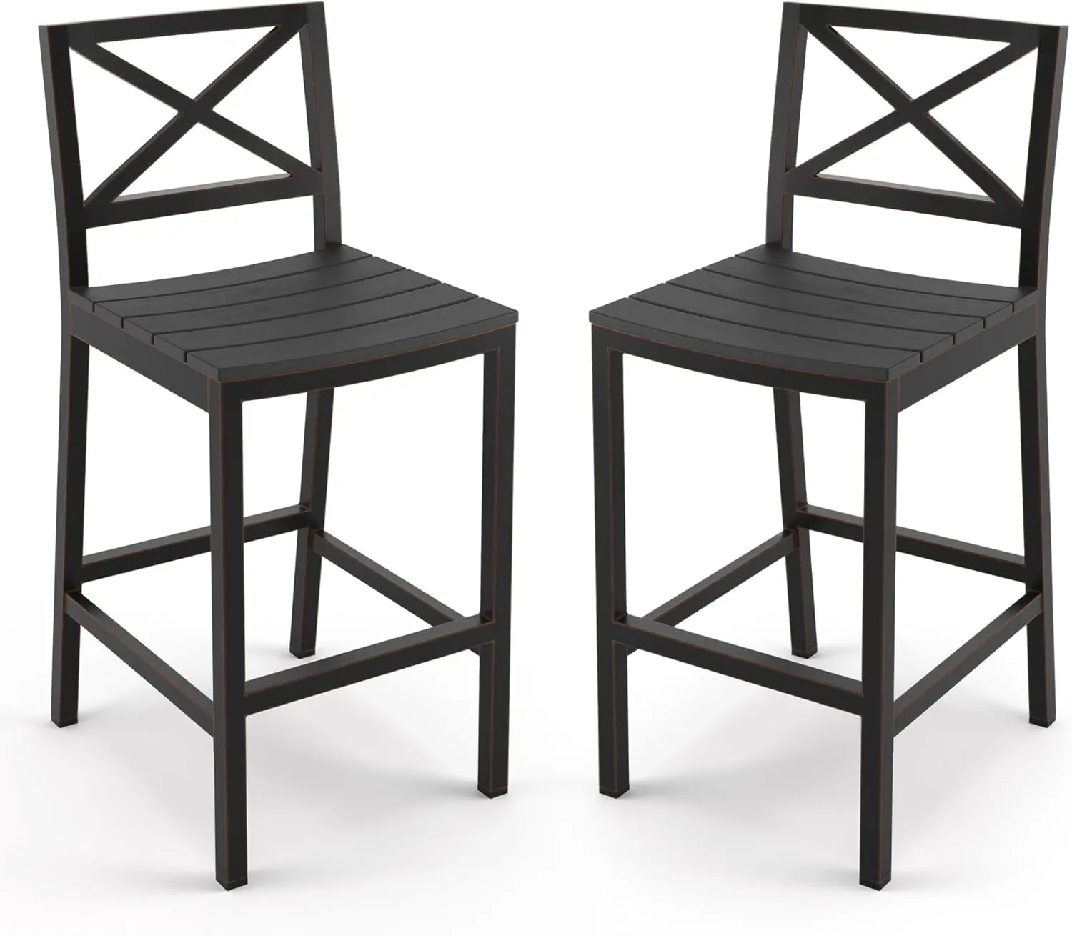 Outdoor Bar Stools Set of 2, 26 Inch All Weather HDPS Patio Counter Height Barstools with Back & Footrest, Aluminum Bar Stool Chairs for Hot Tub, Balcony, Yard, Indoor Or Outdoor Use, Black