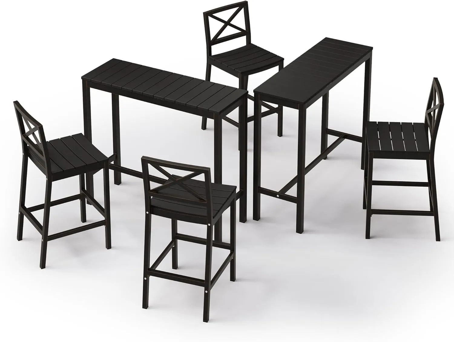 Outdoor Bar Stools Set of 2, 26 Inch All Weather HDPS Patio Counter Height Barstools with Back & Footrest, Aluminum Bar Stool Chairs for Hot Tub, Balcony, Yard, Indoor Or Outdoor Use, Black