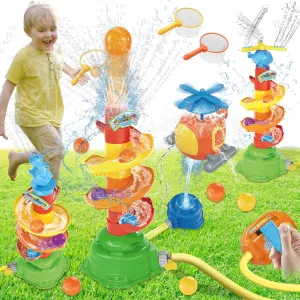 Outdoor Water Sprinkler Toys for Kids: 5 in 1 Water Spray Sprinkler Outside Toys with Water Flow Control Valve, 360°Rotating Summer Water Toys for Backyard Lawn Pool Party for Toddlers Kids Boys 3-8