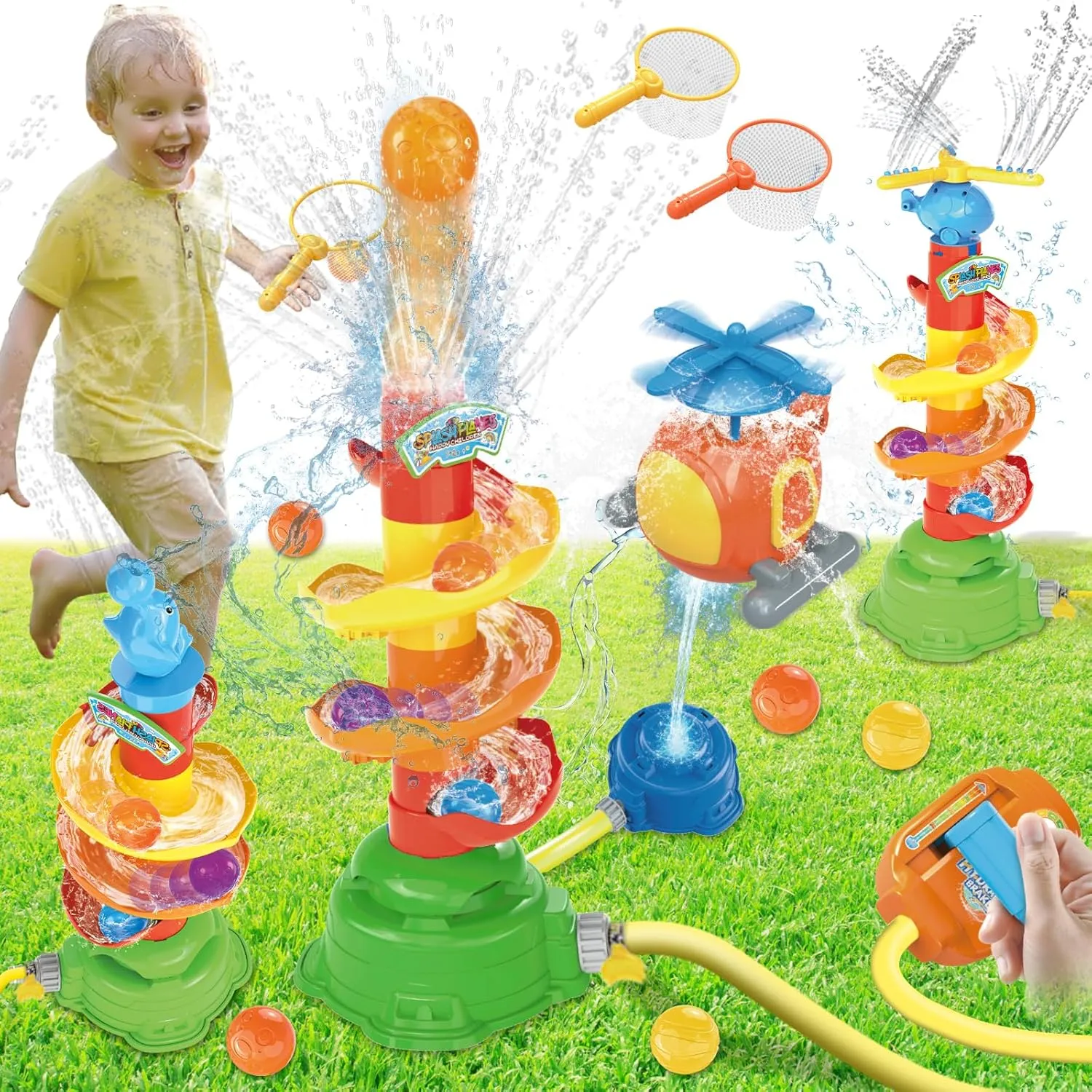 Outdoor Water Sprinkler Toys for Kids: 5 in 1 Water Spray Sprinkler Outside Toys with Water Flow Control Valve, 360°Rotating Summer Water Toys for Backyard Lawn Pool Party for Toddlers Kids Boys 3-8